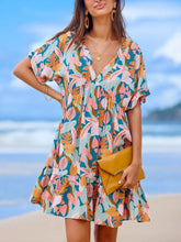 Printed V-Neck Short Sleeve Dress Sherbet OutfitFlow