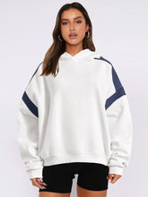 Contrast Dropped Shoulder Long Sleeve Hoodie White OutfitFlow