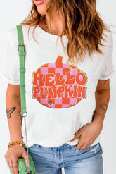 Pumpkin Round Neck Short Sleeve T-Shirt White OutfitFlow