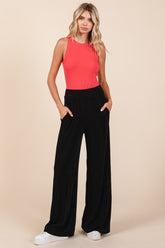 Mittoshop Elastic Waist Pants with Side Pockets Black OutfitFlow