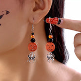 Halloween Spider Pumpkin Drop Earrings Orange One Size OutfitFlow