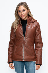 How Dare U Pocketed Zip Up Puffer Jacket with Removable Hood Brandy OutfitFlow