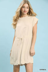 Umgee Linen Blend Scallop Hem Mini Dress OATMEAL OutfitFlow