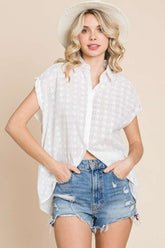 Culture Code Eyelet Crisscross Back Button Up Shirt SOFTWHITE OutfitFlow