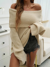 Devine Off-Shoulder Extra-Long Sleeve Sweater Beige OutfitFlow