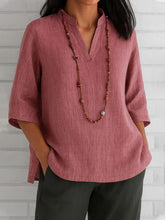 Full Size Notched Three-Quarter Sleeves Blouse Plus Size Dusty Pink OutfitFlow