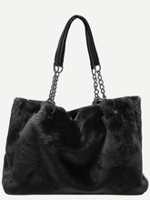 Faux Fur Solid Color Tote Bag Black One Size OutfitFlow