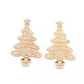 Christmas Tree Rhinestone Earrings Gold onesize OutfitFlow