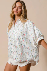 BiBi Sequin Striped Short Dolman Sleeve Blouse OFF WHITE OutfitFlow