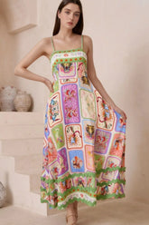 Smocked Printed Square Neck Cami Dress Multicolor OutfitFlow