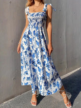 Floral Smocked Midi Dress with Tie Shoulders Color OutfitFlow