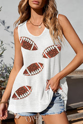 Sequin Football Round Neck Tank White OutfitFlow