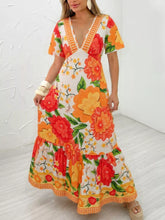 Floral Print V-Neck Maxi Dress Orange Trendsi