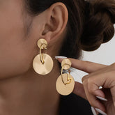 18K Gold-Plated Geometric Circle Drop Earrings Gold onesize OutfitFlow