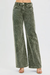 RISEN Full Size High Rise Wide Leg Corduroy Jeans Plus Size FOREST OutfitFlow