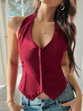 Devine Tied Halter Neck Tank Burgundy OutfitFlow