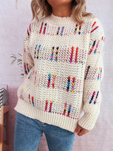 Colorful Round Neck Long Sleeve Sweater White One Size OutfitFlow