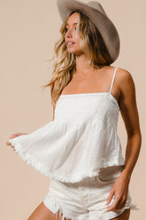BiBi Fringed Hem Smocked Cami Off White OutfitFlow