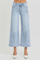 RISEN Full Size High Rise Seamed Detail Wide Leg Crop Jeans Light OutfitFlow