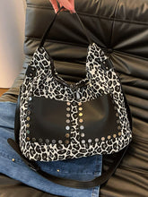 Leopard Polyester Shoulder Bag with Zippers Black One Size OutfitFlow
