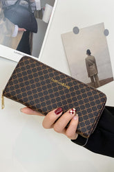 PU Leather Plaid Wallet Coffee Brown One Size OutfitFlow