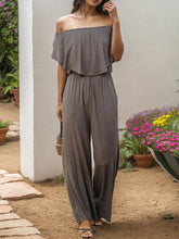 Off-Shoulder Wide Leg Jumpsuit Dark Gray OutfitFlow