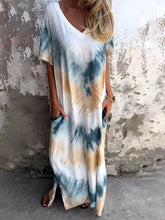 Full Size Pocketed Tie-Dye Short Sleeve Dress Pastel Yellow OutfitFlow