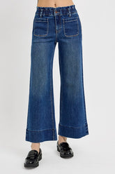 RISEN Elastic Band Wide Leg Jeans Dark OutfitFlow