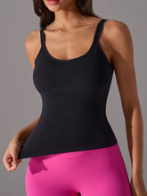 Scoop Neck Active Tank with Detachable Chest Pads Black OutfitFlow