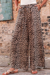 Leopard Drawstring Wide Leg Pants Leopard OutfitFlow