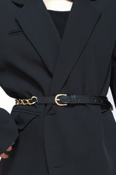 PU Chain Skinny Belt Black One Size OutfitFlow