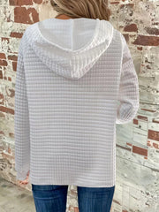 Full Size Texture Button Detail Drawstring Long Sleeve Hoodie OutfitFlow