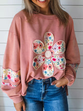 Plus Size Floral Applique Drop Shoulder Sweatshirt Dusty Pink OutfitFlow