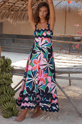 Printed Square Neck Wide Strap Dress Multicolor OutfitFlow