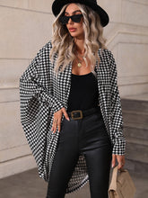 Houndstooth Open Front Batwing Sleeve Cardigan Black OutfitFlow