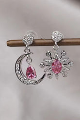 2 Carat Moissanite 925 Sterling Silver Moon & Star Earrings Deep Rose One Size OutfitFlow