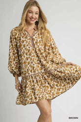 Umgee Leopard Print Tiered Mini Dress Brown OutfitFlow