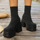 Round Toe Block Heel Boots Black OutfitFlow