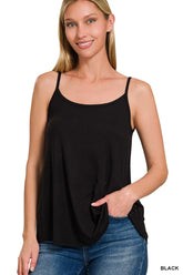 Zenana Two-Way V and Scoop Neck Reversible Spaghetti Cami BLACK OutfitFlow