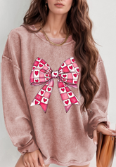 Valentine’s Day Bow Drop Shoulder Long Sleeve Sweatshirt Dusty Pink OutfitFlow