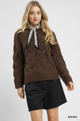 Umgee Cable Knit Cozy Sweater Brown OutfitFlow