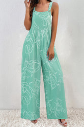 Printed Wide Strap Jumpsuit Turquoise OutfitFlow
