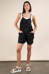 VERY J Plus Size Mineral Washed Sleeveless Knit Romper Black OutfitFlow