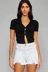 Kancan Full Size High Rise Frayed Hem Denim Shorts White OutfitFlow