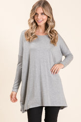 BOMBOM Round Neck Long Sleeve Oversized Top Heather Gray OutfitFlow