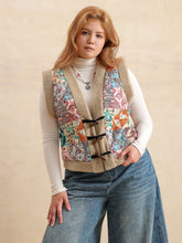 Plus Size Printed Sherpa Vest Coat Multicolor OutfitFlow