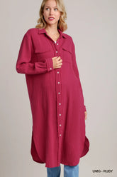 Umgee Cotton Gauze Button Down Shirt Dress UMG-RUBY OutfitFlow