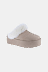Weeboo Thick Bottom Fur Trim Snow Slippers Taupe OutfitFlow