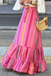 Drawstring Geometric High Waist Skirt Pink OutfitFlow