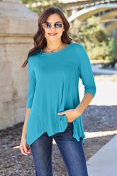 Basic Bae Full Size Round Neck Pocketed T-Shirt Sky Blue OutfitFlow